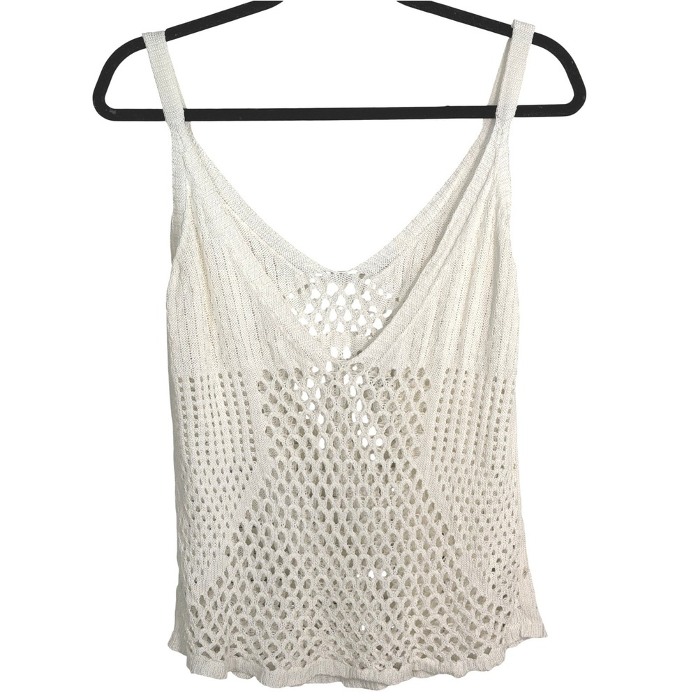 Pointelle Crochet V Neck Semi Sheer Camisole Top Small Festival Feminine Fairy